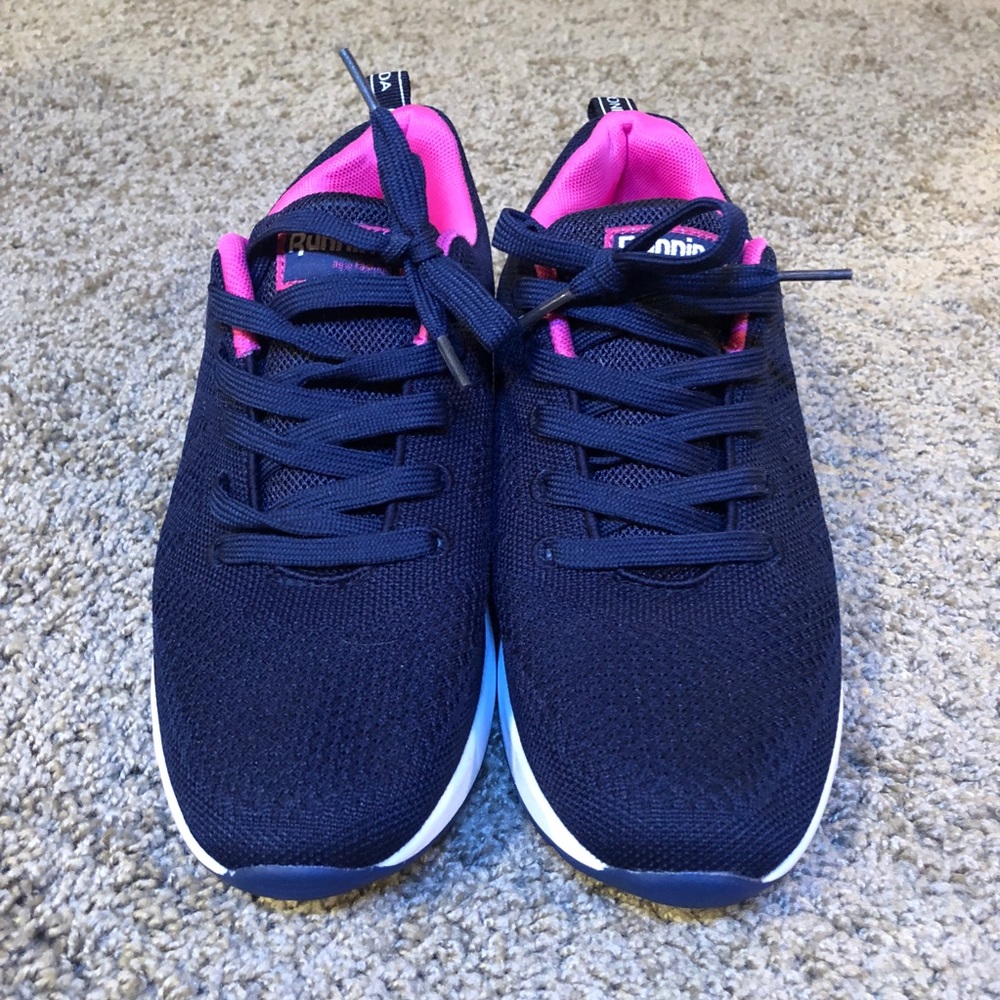 Navy and pink tennis shoes
